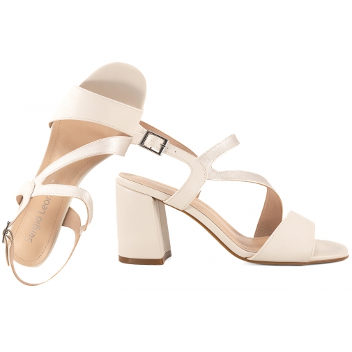 SERGIO LEONE SK869 SANDAŁY DAMSKIE NA OBCASIE kremowy/perłowy
