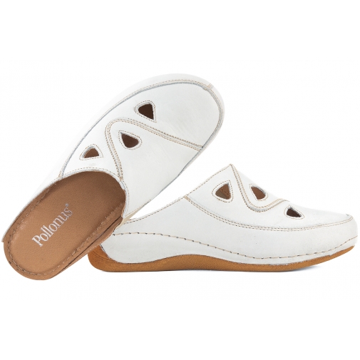 POLLONUS 0683 KLAPKI DAMSKIE PEŁNE KOTURN SKÓRA białe