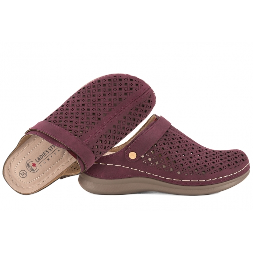 LADIE'S STYLE XY-L1074 AŻUROWE KLAPKI DAMSKIE NA KOTURNIE PEŁNE EKO purple