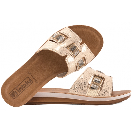 INBLU ZO-08 KLAPKI DAMSKIE PŁASKIE COMFORT SOFT PU platynowe