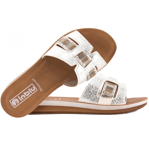 INBLU ZO-08 KLAPKI DAMSKIE PŁASKIE COMFORT SOFT PU srebrne