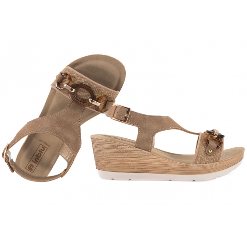 INBLU EL-32 SANDAŁY DAMSKIE NA KOTURNIE SOFT PU piaskowe