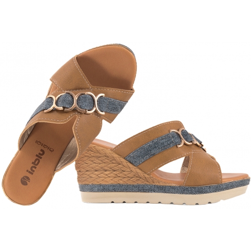 INBLU FG-40 KLAPKI DAMSKIE KOMFORT SOFT EKO camel/jeans
