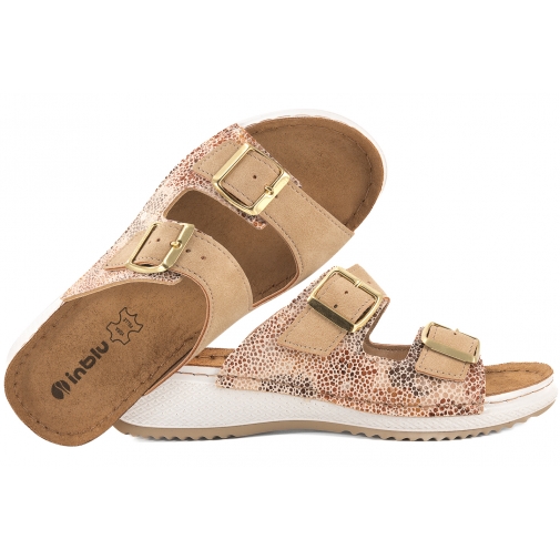 INBLU SD-01 KLAPKI DAMSKIE KOMFORT SKÓRZANA WKŁADKA SOFT PU piaskowe