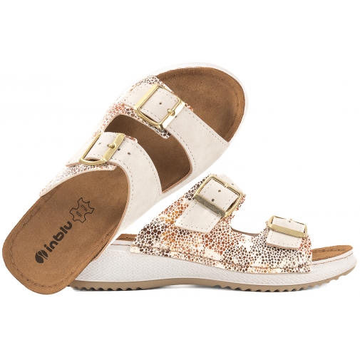 INBLU SD-01 KLAPKI DAMSKIE KOMFORT SKÓRZANA WKŁADKA SOFT PU beżowe