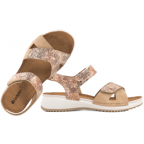 INBLU SD-02 SANDAŁY DAMSKIE KOMFORT SKÓRZANA WKŁADKA SOFT PU piaskowe