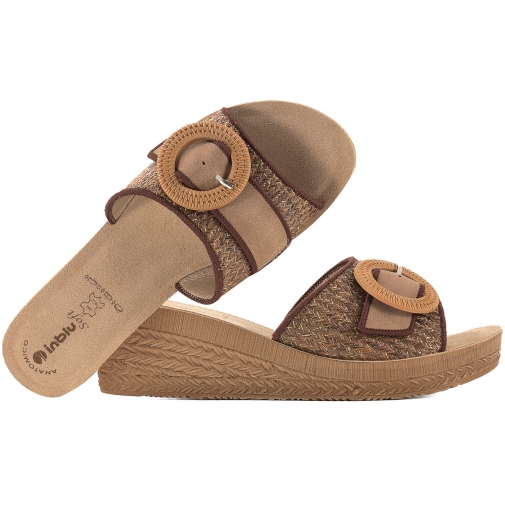 INBLU GO-11 KLAPKI DAMSKIE KOMFORT SKÓRZANA WKŁADKA KOTURN SOFT PU brązowe