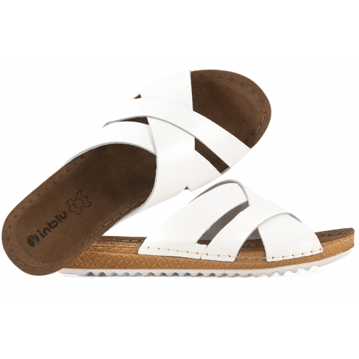 INBLU VO-5U SKÓRZANE KLAPKI DAMSKIE KOMFORT SOFT PU białe