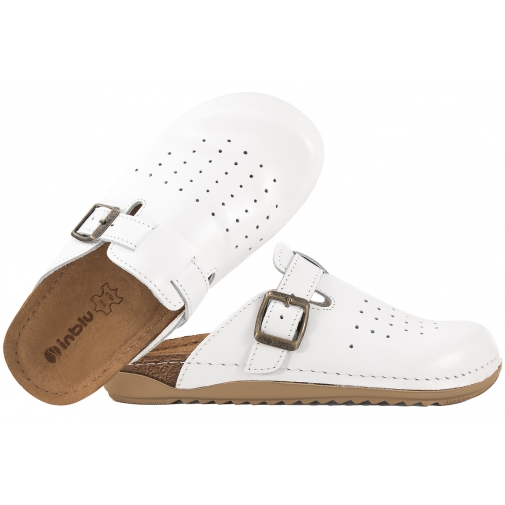 INBLU AA-3KU SKÓRZANE KLAPKI DAMSKIE PEŁNE SANITARNE KOMFORT SOFT białe