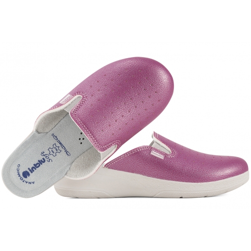 INBLU 50-34 KLAPKI DAMSKIE PEŁNE COMFORT SANITARNE KOTURN PU róż perła