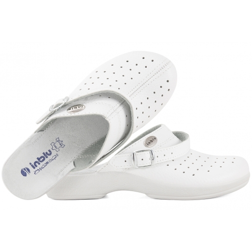 INBLU AE-04 KLAPKI DAMSKIE SANITARNE MEDYCZNE PEŁNE WKŁADKA SKÓRA PU białe