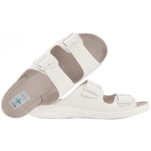 ADANEX 29657 KLAPKI MĘSKIE SANITARNE MEDYCZNE Z KLAMRAMI BIO PU białe