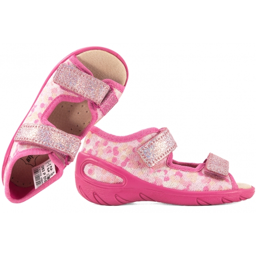 BEFADO 063P015 SANDAŁKI DZIEWCZĘCE DOMOWE TEKSTYLNE KAPCIE PAPCIE WKŁ. SKÓRA