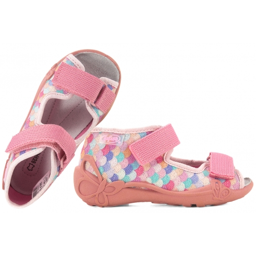 BEFADO 342P060 SANDAŁKI TEKSTYLNE DZIEWCZĘCE DOMOWE KAPCIE PAPCIE WKŁ.SKÓRA