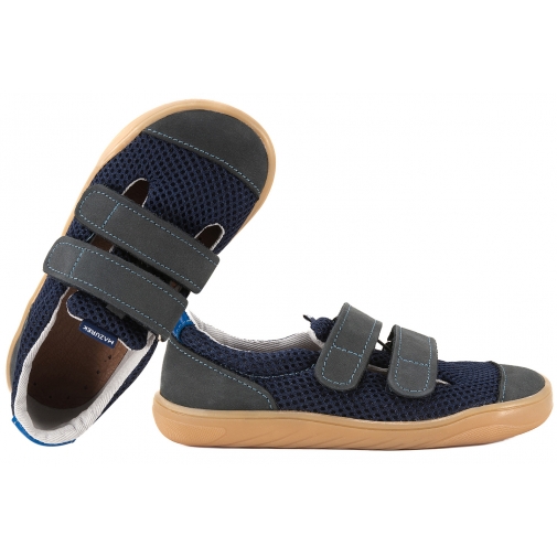 MAZUREK SLIPPER NAVY BAREFOOT SKÓRZANO-TEKSTYLNE PÓŁBUTY DZIECIĘCE KAPCIE