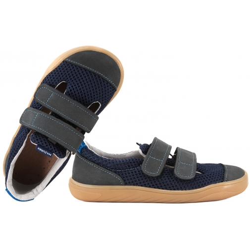 MAZUREK SLIPPER NAVY BAREFOOT SKÓRZANO-TEKSTYLNE PÓŁBUTY DZIECIĘCE KAPCIE