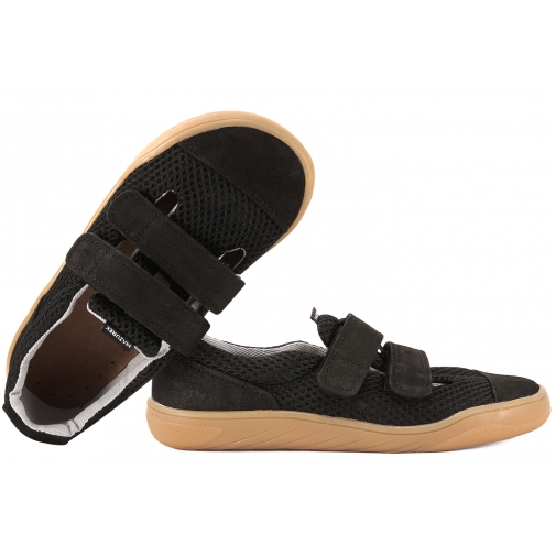 MAZUREK SLIPPER BLACK BAREFOOT SKÓRZANO-TEKSTYLNE PÓŁBUTY DZIECIĘCE KAPCIE