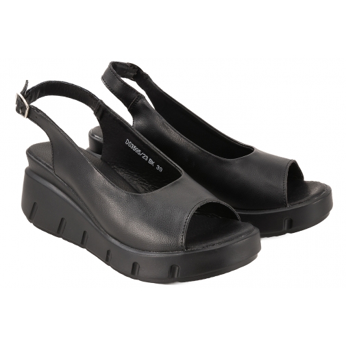 FILIPPO DS3595 SKÓRZANE SANDAŁY DAMSKIE KOTURN NA PLATFORMIE czarne