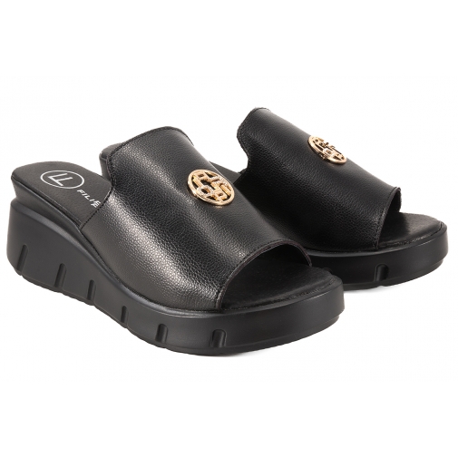 FILIPPO DK3596 SKÓRZANE KLAPKI DAMSKIE KOTURN NA PLATFORMIE czarne