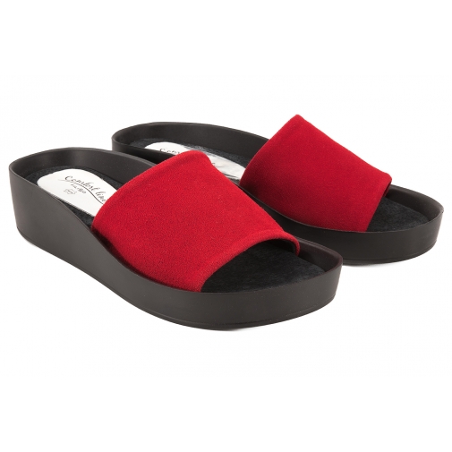 FILIPPO DK1220 SKÓRZANE KLAPKI DAMSKIE KOTURN NA PLATFORMIE czerwone