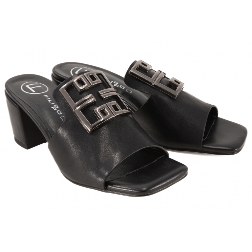 FILIPPO DK3731 SKÓRZANE KLAPKI DAMSKIE NA OBCASIE czarne