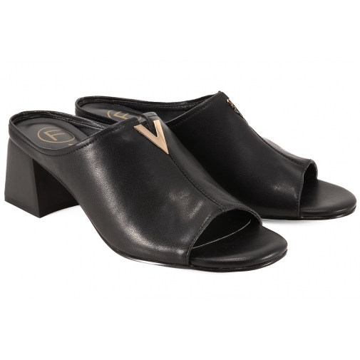 FILIPPO DK3728 SKÓRZANE KLAPKI DAMSKIE NA OBCASIE czarne