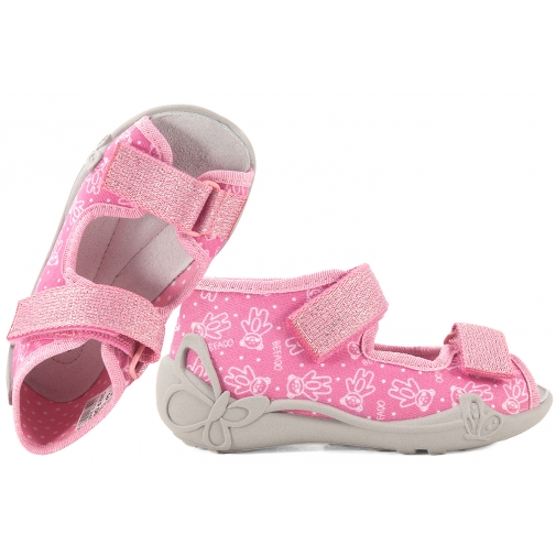 BEFADO 342P066 SANDAŁKI TEKSTYLNE DZIEWCZĘCE DOMOWE KAPCIE PAPCIE WKŁ.SKÓRA