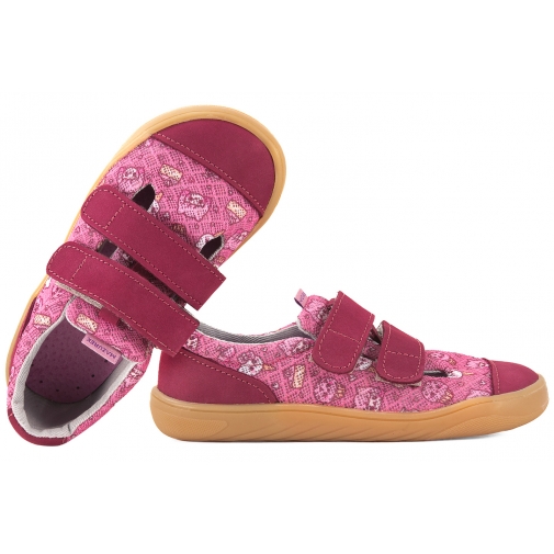 MAZUREK SLIPPER PINK BAREFOOT SKÓRZANO-TEKSTYLNE PÓŁBUTY KAPCIE śliwkowe