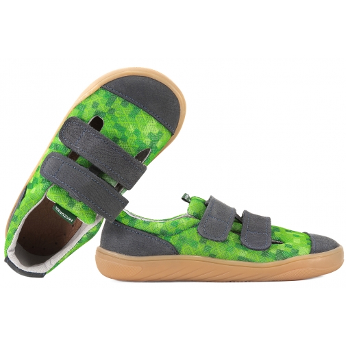 MAZUREK SLIPPER NAVY PIXEL BAREFOOT SKÓRZANO-TEKSTYLNE PÓŁBUTY DZIECIĘCE KAPCIE