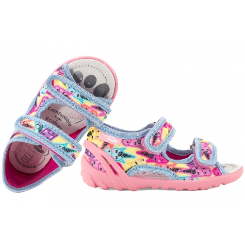 RENBUT 13-112 SANDAŁKI DOMOWE TEKSTYLNE DZIEWCZĘCE KAPCIE PAPCIE RZEPY