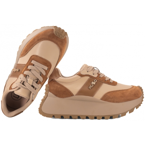 FILIPPO DP6785 PÓŁBUTY DAMSKIE SNEAKERSY NA PLATFORMIE SKÓRZANE beż/rudy