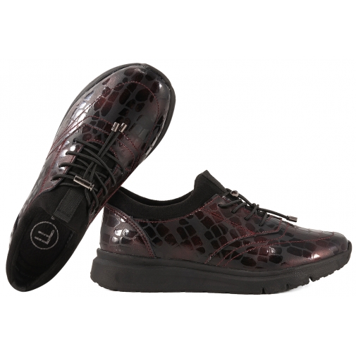 FILIPPO DP7117 PÓŁBUTY DAMSKIE SNEAKERSY SKÓRZANE LAKIEROWANE bordowe