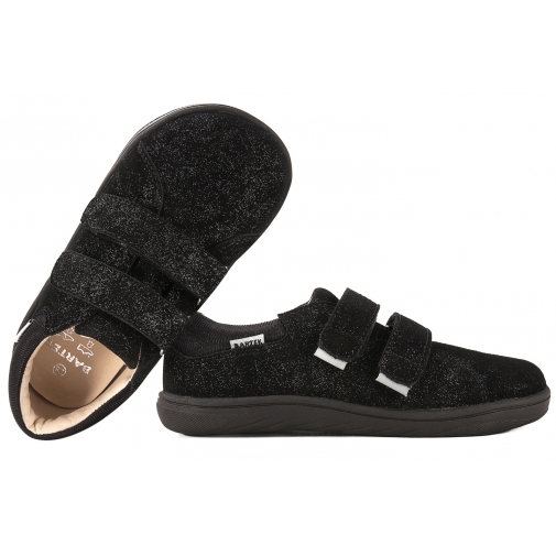 BARTEK 8600360 BAREFOOT PÓŁBUTY DZIECIĘCE TRZEWIKI SKÓRA RZEPY czarne brokat