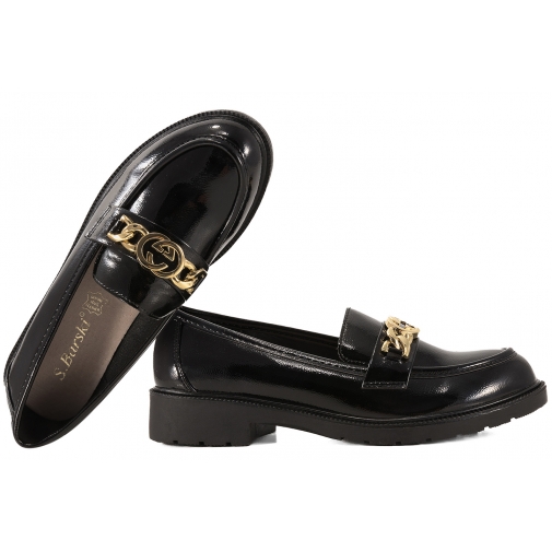S.BARSKI HY52-539 MOKASYNY DAMSKIE PÓŁBUTY LORDSY LAKIERKI czarne