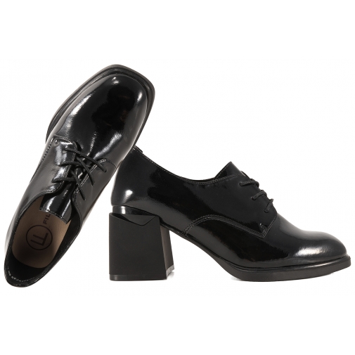 FILIPPO DP7397 SKÓRZANE PÓŁBUTY DAMSKIE NA OBCASIE LAKIERKI czarne