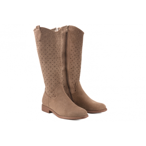 S.BARSKI HY52-531 AŻUROWE KOZAKI DAMSKIE WYSOKIE ZAMSZOWE EKO coffee