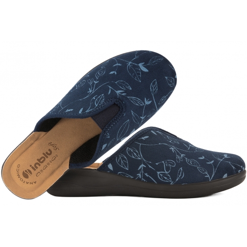 INBLU CF-49 TEKSTYLNE DOMOWE DAMSKIE KAPCIE PAPCIE KLAPKI KOTURN PU granatowe
