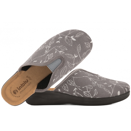 INBLU CF-49 TEKSTYLNE DOMOWE DAMSKIE KAPCIE PAPCIE KLAPKI KOTURN PU granatowe