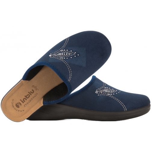 INBLU CF-48 TEKSTYLNE DOMOWE DAMSKIE KAPCIE PAPCIE KLAPKI KOTURN PU granatowe