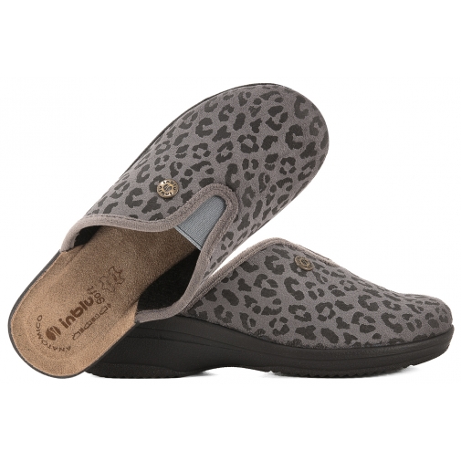 INBLU LV-16 TEKSTYLNE DOMOWE DAMSKIE KAPCIE PAPCIE KLAPKI SKÓRA KOTURN PU szare