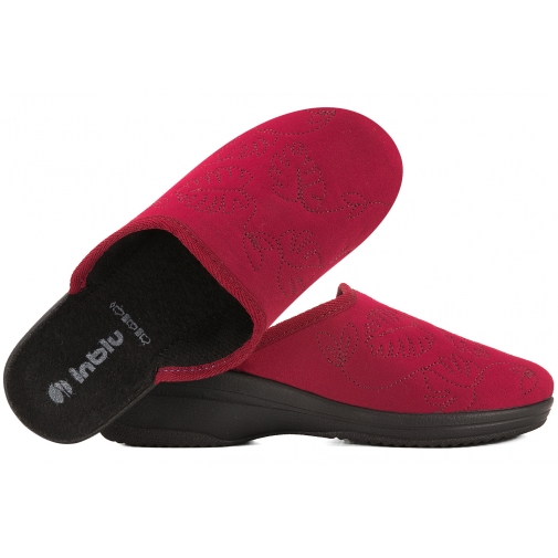 INBLU LV-18 TEKSTYLNE DOMOWE DAMSKIE KAPCIE PAPCIE KLAPKI KOTURN PU bordo