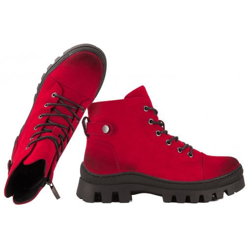 POTOCKI 25-19317RD TRZEWIKI OCIEPLANE DAMSKIE BOTKI TRAPERKI MIKROFIBRA