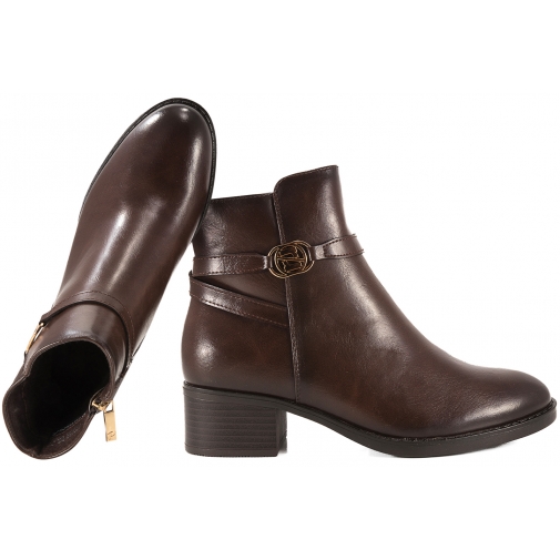 POTOCKI 25-12738BR BOTKI ZIMOWE DAMSKIE KOZACZKI OCIEPLANE NA OBCASKIE EKO brąz