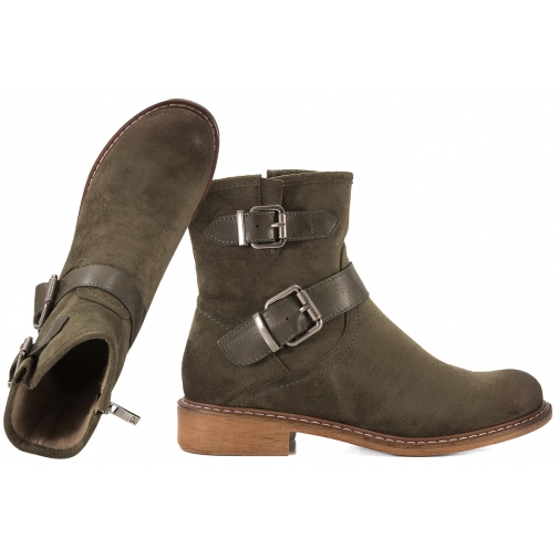 POTOCKI 25-12739GN KOZACZKI OCIEPLANE DAMSKIE BOTKI ZIMOWE MIKROFIBRA zielone