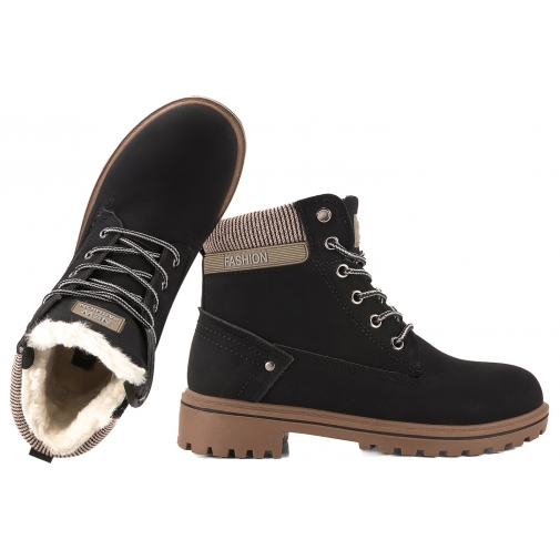 POTOCKI 25-97301BK TRZEWIKI ZIMOWE DAMSKIE TRAPERY OCIEPLANE czarne