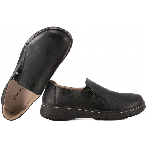 POTOCKI 25-90352BK PÓŁBUTY DAMSKIE MOKASYNY Z ZAMKIEM EKO czarne