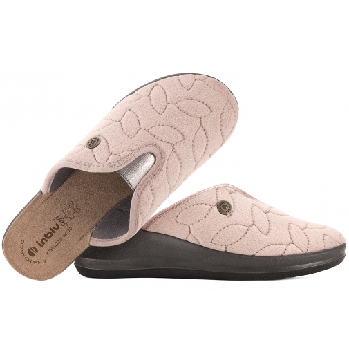 INBLU GI-24 TEKSTYLNE DOMOWE DAMSKIE KAPCIE PAPCIE KLAPKI KOTURN SKÓRA PU