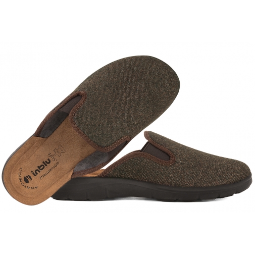 INBLU BG-59 TEKSTYLNE DOMOWE MĘSKIE KAPCIE PAPCIE KLAPKI SKÓRA PU brązowe