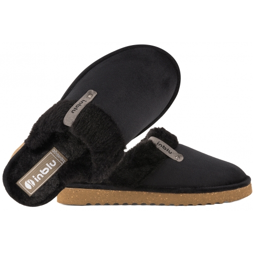 INBLU EY-32 TEKSTYLNE DOMOWE DAMSKIE KAPCIE PAPCIE KLAPKI PU czarne