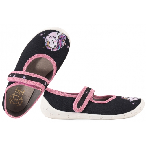 RAWEKS DOROTKA D42 BALERINKI TEKSTYLNE DZIEWCZĘCE DOMOWE KAPCIE skóra wkładka